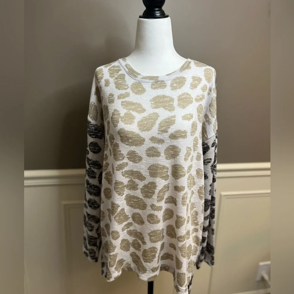Tribal Jeans lightweight crewneck sweater relaxed fit large cashew black knit - Picture 9 of 14